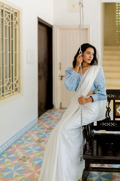 Rose silk organza saree- Gypsy white