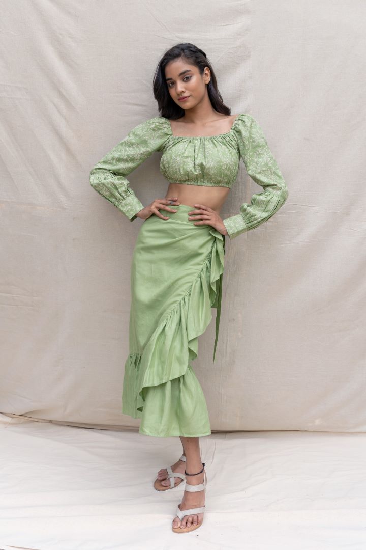 Lincell Block printed crop top - Moss green