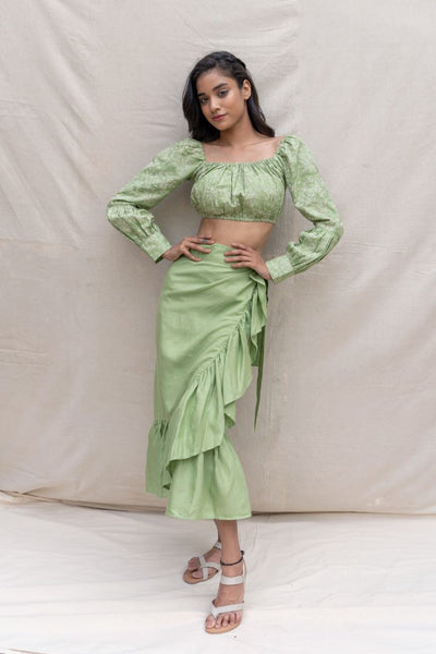 Lincell Block printed crop top - Moss green