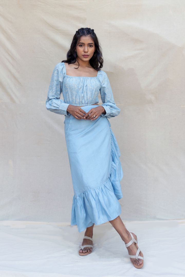 Lincell Wrap around skirt- Blue Mist