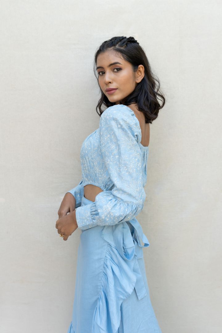 Lincell Block printed crop top - Blue mist