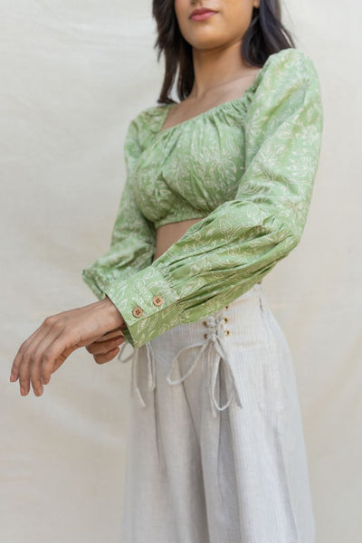 Lincell Block printed crop top - Moss green
