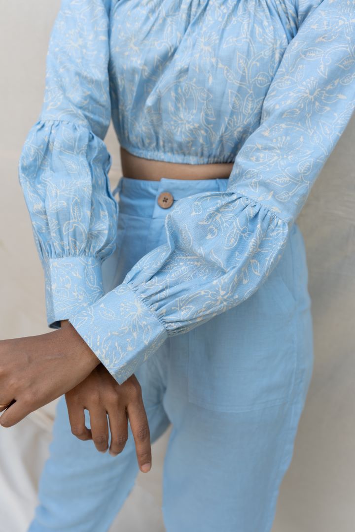 Lincell Block printed crop top - Blue mist