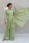 Rose silk organza saree- Moss green