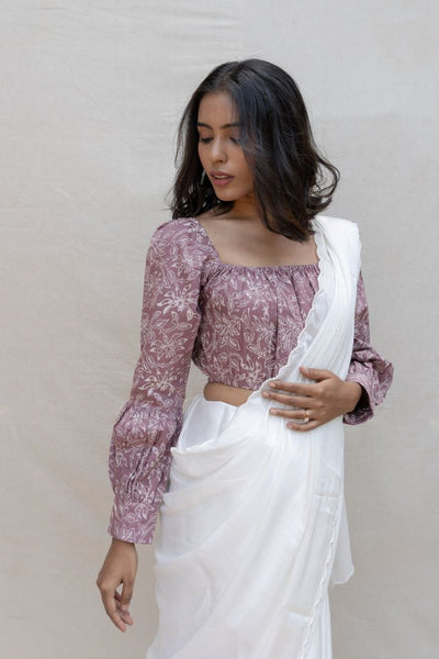 Rose silk organza saree- Gypsy white