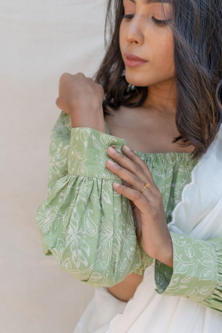 Lincell Block printed crop top - Moss green